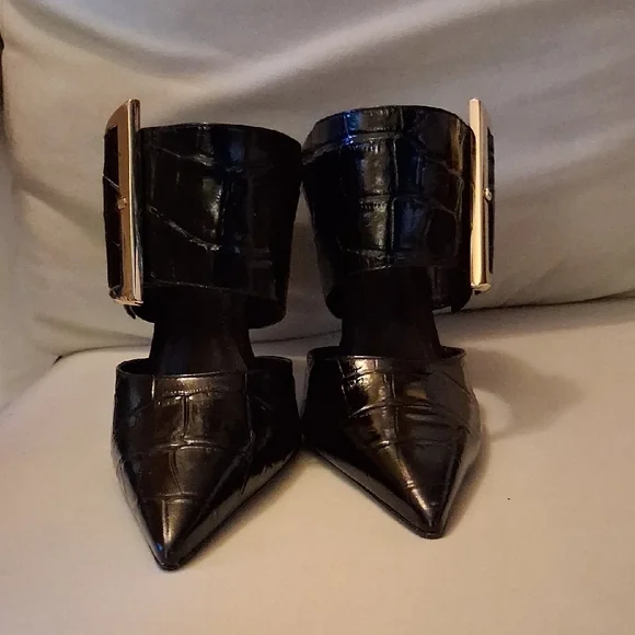 SCHUTZ Black Heels with Gold Accent - Picture 2 of 7